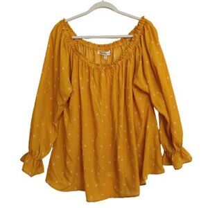 Paisley Raye Willow Yellow Off the Shoulder Peasant Top Plus Size 2X NWT USA